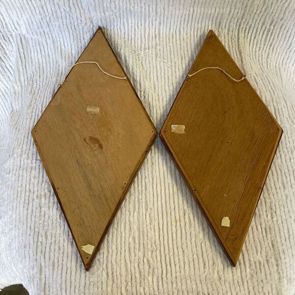 Vintage MCM Teak Burlap Art (2) - Picture 6 of 6